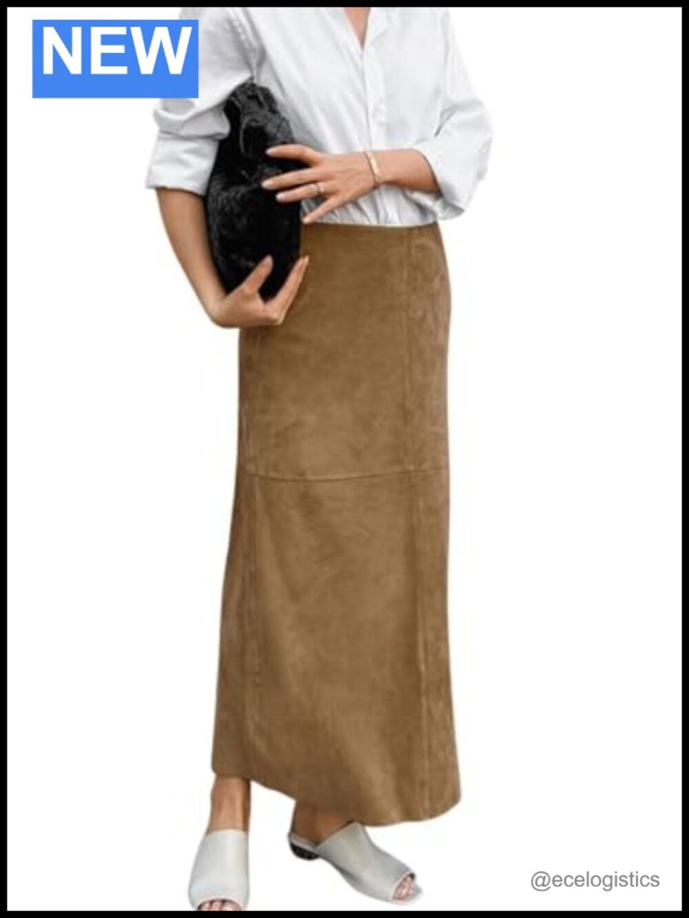 Elegant Faux Suede Pencil Maxi Skirt Office Wear Fall Winter